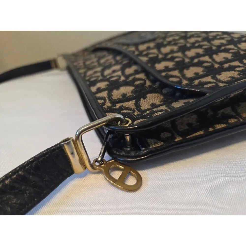 Christian Dior Trotter Monogram Shoulder Bag Navy Canvas CD Logo Vintage - Picture 10 of 16